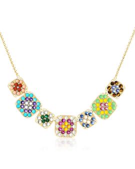 Harwell Godfrey Harwell Godfrey 18K Yellow Gold 1975 Multi Gemstone & Diamond Granny Squares Geraldine Pendant Necklace, 16-18