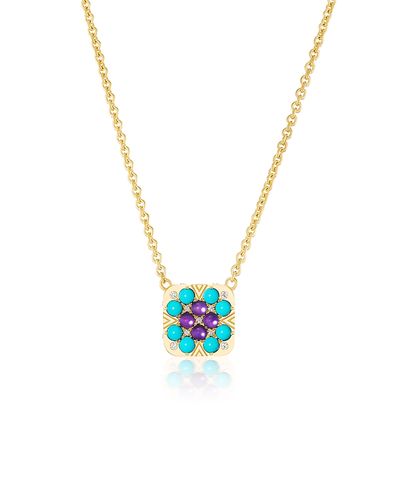 Harwell Godfrey Harwell Godfrey 18K Yellow Gold 1975 Multi Gemstone & Diamond Granny Squares Iris Pendant Necklace, 16-18