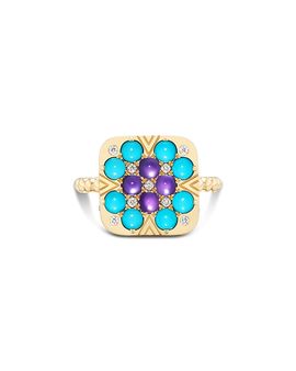 Harwell Godfrey Harwell Godfrey 18K Yellow Gold 1975 Multi Gemstone & Diamond Granny Squares Iris Ring