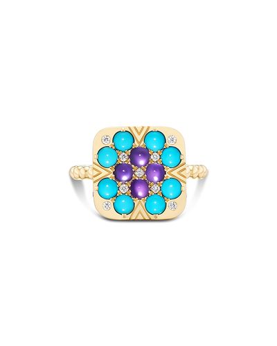 Harwell Godfrey Harwell Godfrey 18K Yellow Gold 1975 Multi Gemstone & Diamond Granny Squares Iris Ring