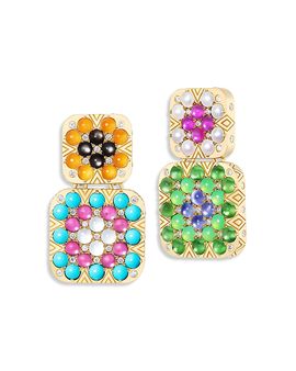Harwell Godfrey Harwell Godfrey 18K Yellow Gold 1975 Multi Gemstone & Diamond Granny Squares Thelma Mismatch Drop Earrings