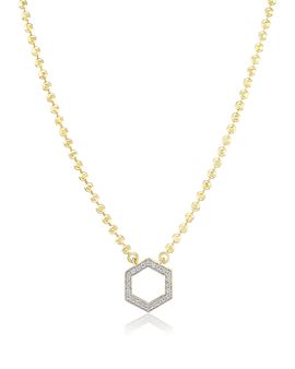 Harwell Godfrey Harwell Godfrey 18K Yellow Gold Core Collection Diamond Hexagon Foundation Ball Chain Pendant Necklace, 16-18