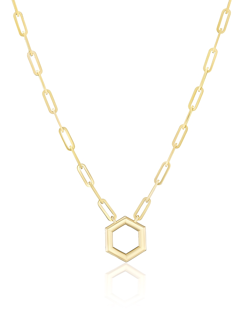 Harwell Godfrey Harwell Godfrey 18K Yellow Gold Core Collection Mini Hexagon Foundation Paperclip Chain Necklace, 16-18