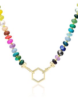 Harwell Godfrey Harwell Godfrey 18K Yellow Gold Core Collection Multi Gemstone Beaded Hexagon Bale Foundation Necklace, 18