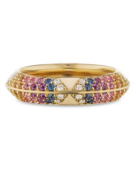 Harwell Godfrey Harwell Godfrey 18K Yellow Gold Knife Edge Rainbow Sapphire & Diamond Band