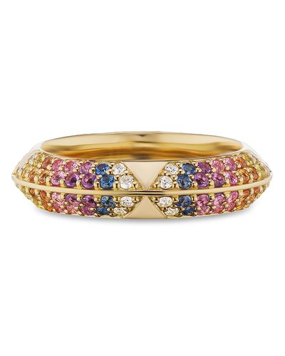 Harwell Godfrey Harwell Godfrey 18K Yellow Gold Knife Edge Rainbow Sapphire & Diamond Band