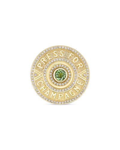 Harwell Godfrey Harwell Godfrey 18K Yellow Gold Press for Champagne Green Tourmaline & Diamond Button Ring