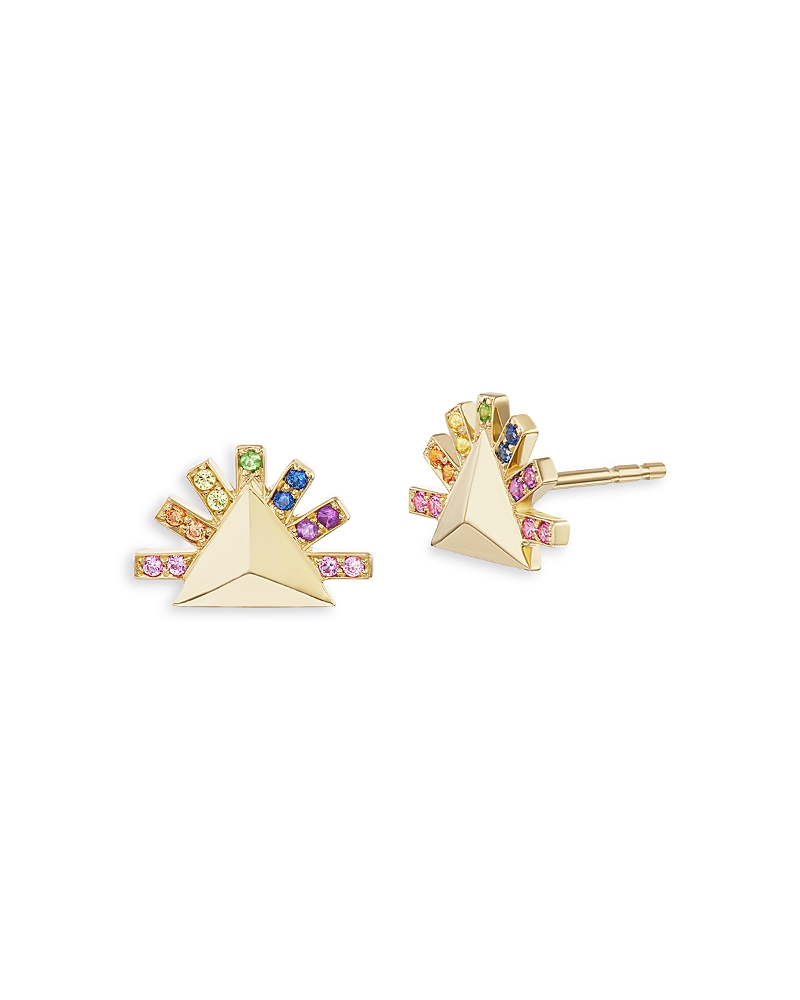 Harwell Godfrey Harwell Godfrey 18K Yellow Gold Small Wonders Multi Gemstone Rainbow Pyramid Stud Earrings