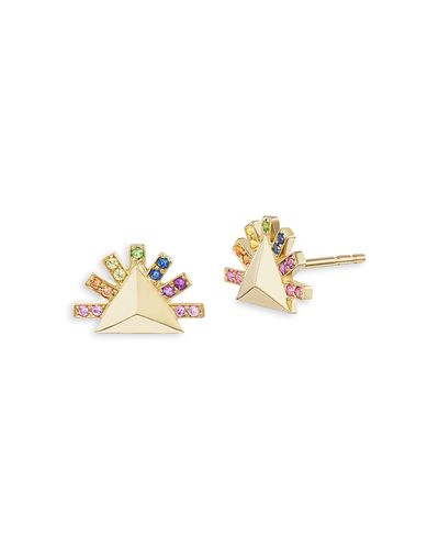 Harwell Godfrey Harwell Godfrey 18K Yellow Gold Small Wonders Multi Gemstone Rainbow Pyramid Stud Earrings
