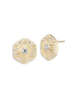 Harwell Godfrey Harwell Godfrey 18K Yellow Gold Stardust Diamond Hexagon Button Stud Earrings