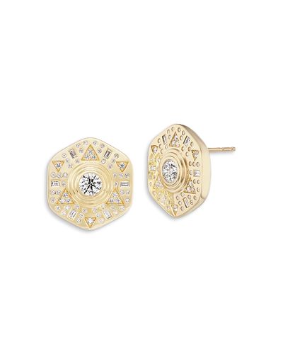 Harwell Godfrey Harwell Godfrey 18K Yellow Gold Stardust Diamond Hexagon Button Stud Earrings