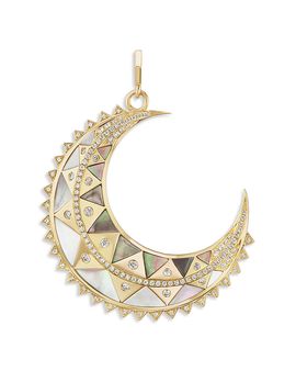 Harwell Godfrey Harwell Godfrey 18K Yellow Gold Valley of the Moon Mother of Pearl Inlay & Diamond Major Moon Crescent Charm Pendant