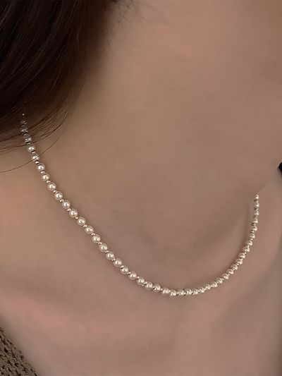 HAS Basic Pearl Silver Ball Necklace