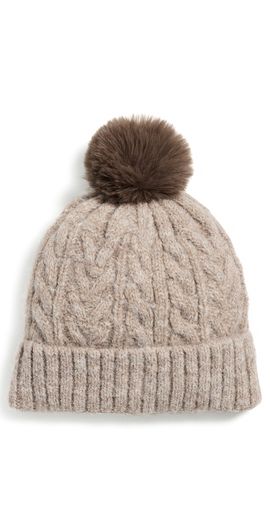 Hat Attack Hat Attack Alpine Cable Beanie With Pom Taupe One