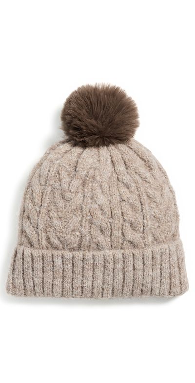 Hat Attack Hat Attack Alpine Cable Beanie With Pom Taupe One