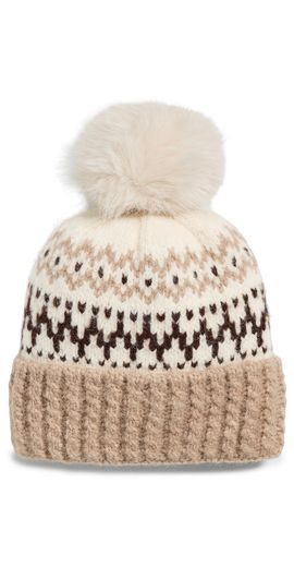 Hat Attack Hat Attack Fair Isle Knit Beanie Ivory/Taupe Combo One