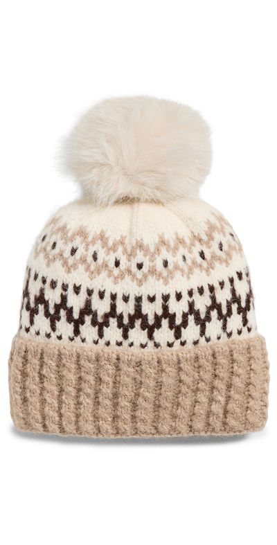 Hat Attack Hat Attack Fair Isle Knit Beanie Ivory/Taupe Combo One