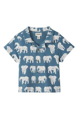 Hatley Hatley Kids' Elephant Print Knit Cotton Camp Shirt