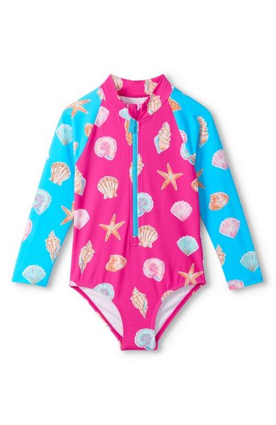 Hatley Hatley Kids' Ocean Shells Long Sleeve One-Piece Rashguard Swimsuit