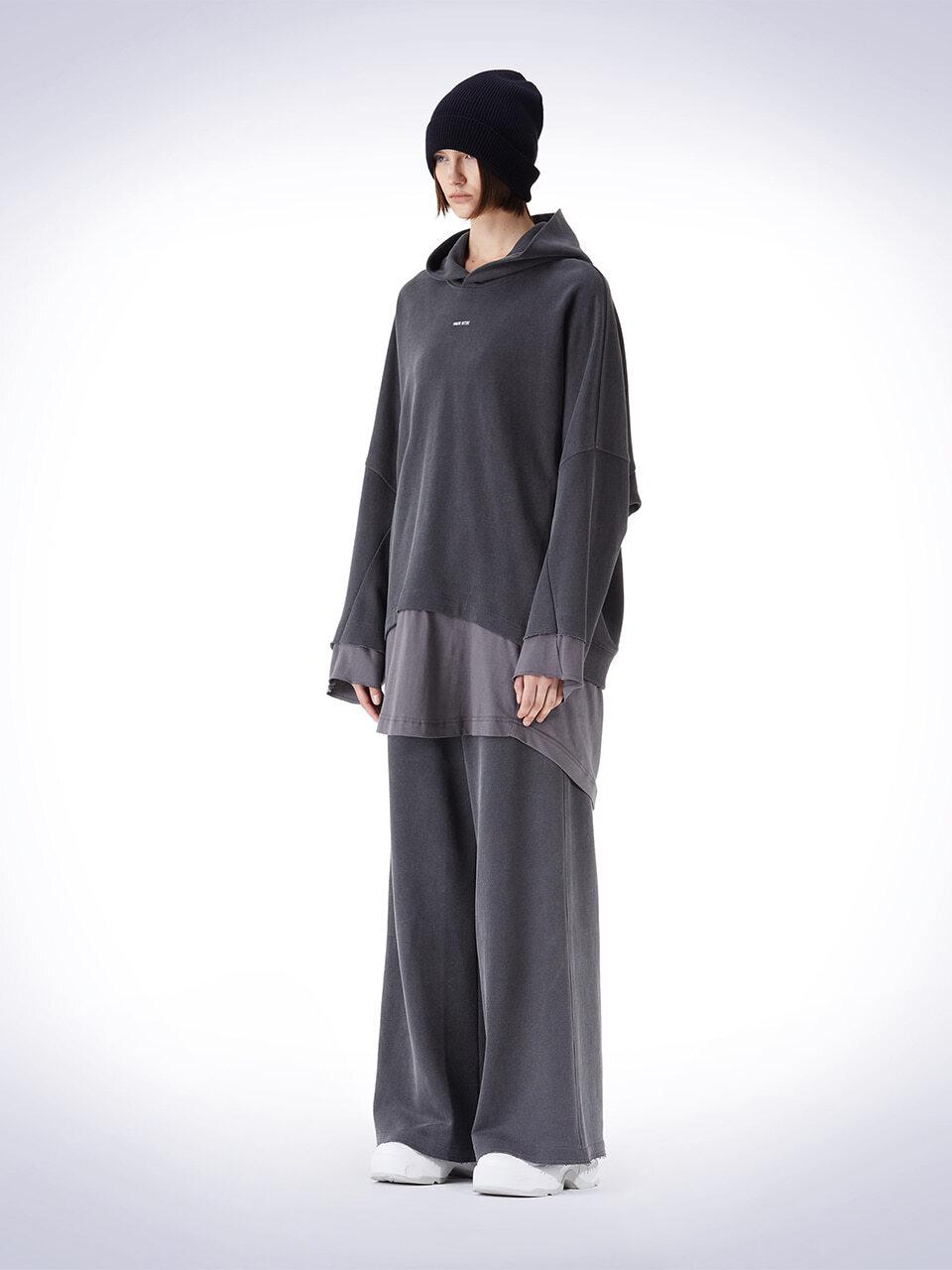 HAUS 072C LAYERED OVERFIT HOODED T-SHIRT DARK GREY