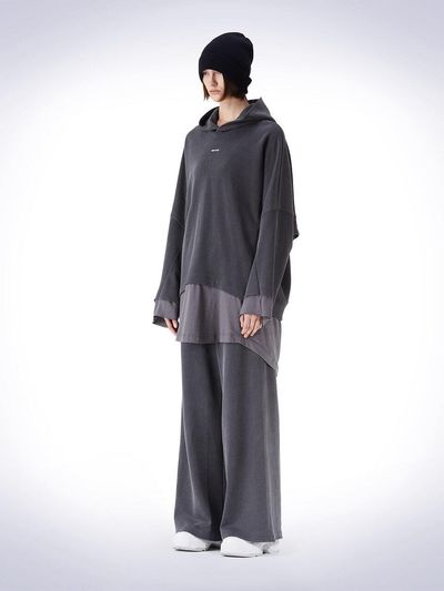 HAUS 072C LAYERED OVERFIT HOODED T-SHIRT DARK GREY