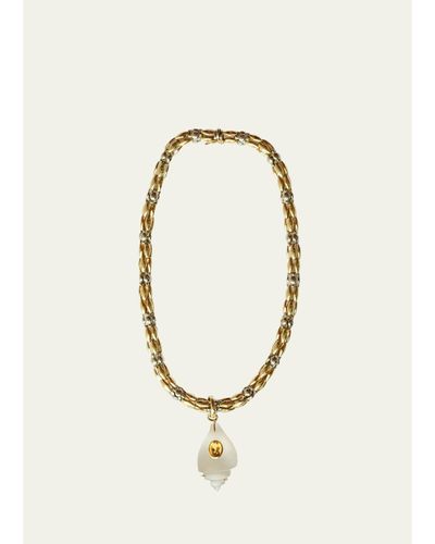 Haute Victoire 18K Rock Crystal Shell and Citrine Braided Necklace