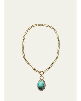 Haute Victoire One Of A Kind Turquoise Cabochon Handmade Necklace, 16"L