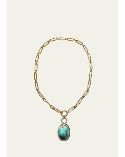Haute Victoire One Of A Kind Turquoise Cabochon Handmade Necklace, 16"L