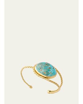 Haute Victoire Persian Dome Turquoise Cabochon Hand-Twisted Gold Cuff Bracelet