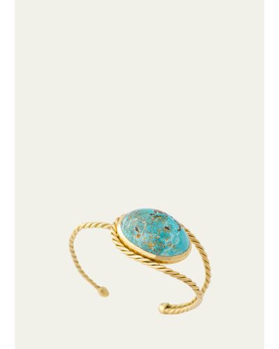 Haute Victoire Persian Dome Turquoise Cabochon Hand-Twisted Gold Cuff Bracelet