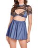Hauty Hauty Billie Jean Lace Micro Denim Cutout Babydoll Chemise & Skirt - 1