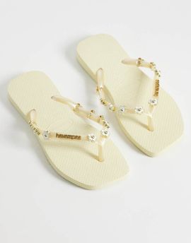Havaianas Havaianas embelished square toe flip flops in cream-White