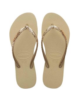 Havaianas Havaianas slim glitter flip flops in sand gray-Neutral