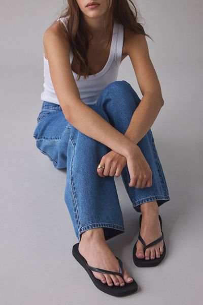Havaianas Havaianas Women's Slim Square Flip Flop Sandals in Black, Women's at Urban Outfitters