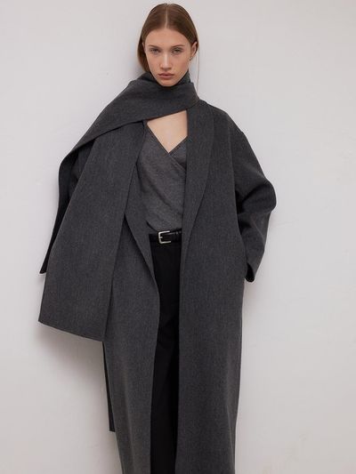 HAVEC Shawl Collar Maxi Wool Coat [Grey]