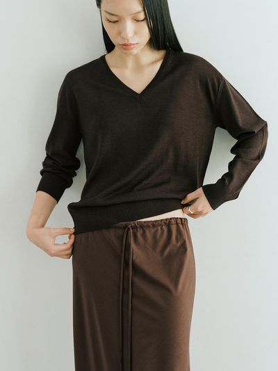 HAVEC Silky Wool V-neck Pullover [Brown]