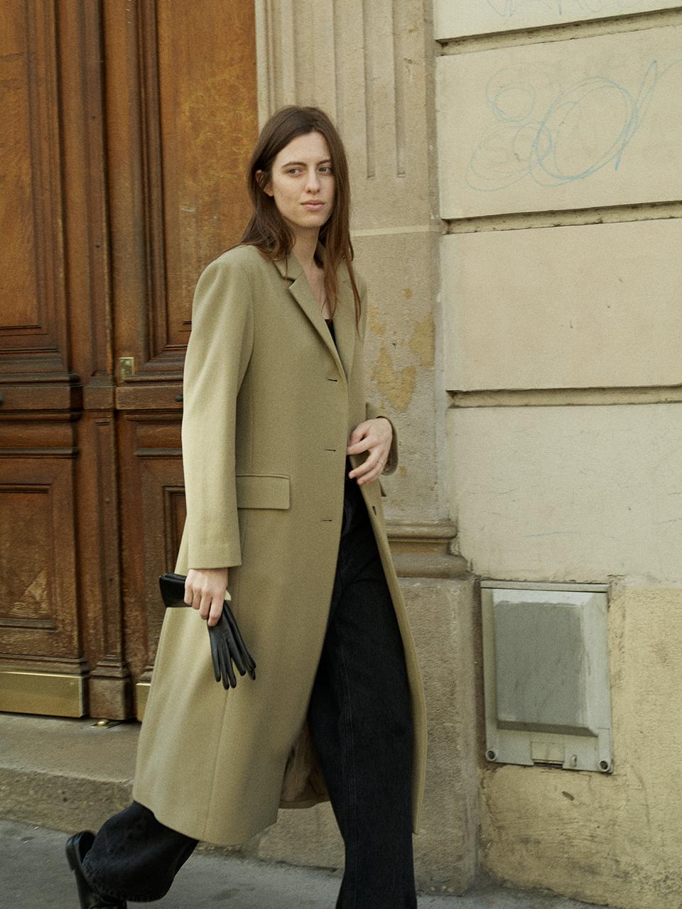 HAVEC Wool cashmere tailored long coat / Beige