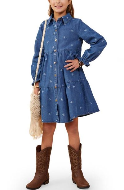 Hayden Girls Hayden Girls Kids' Bow Print Denim Tiered Shirtdress