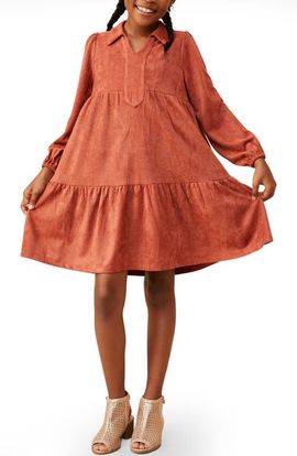 Hayden Girls Hayden Girls Kids' Vegan Faux Suede Tiered Swing Dress