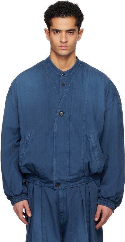 Hed Mayner Hed Mayner Blue Herringbone Denim Bomber Jacket