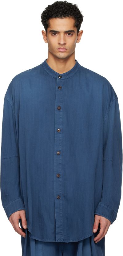 Hed Mayner Hed Mayner Blue Herringbone Denim Shirt