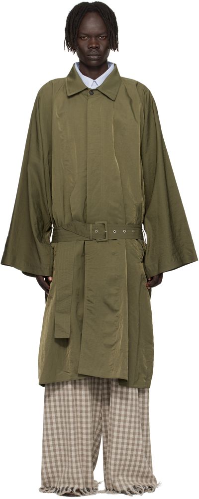 Hed Mayner Hed Mayner Green Crinkled Trench Coat