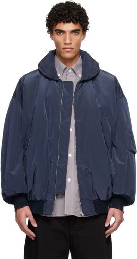 Hed Mayner Hed Mayner Navy Crinkled Bomber Jacket