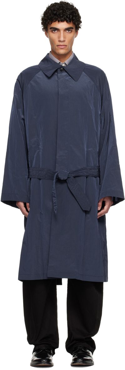 Hed Mayner Hed Mayner Navy Crinkled Trench Coat