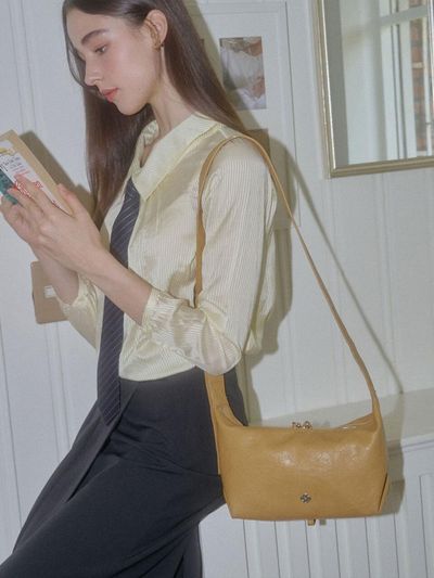 Heeari Buckle Vegan Leather Hobo Bag [Mustard]