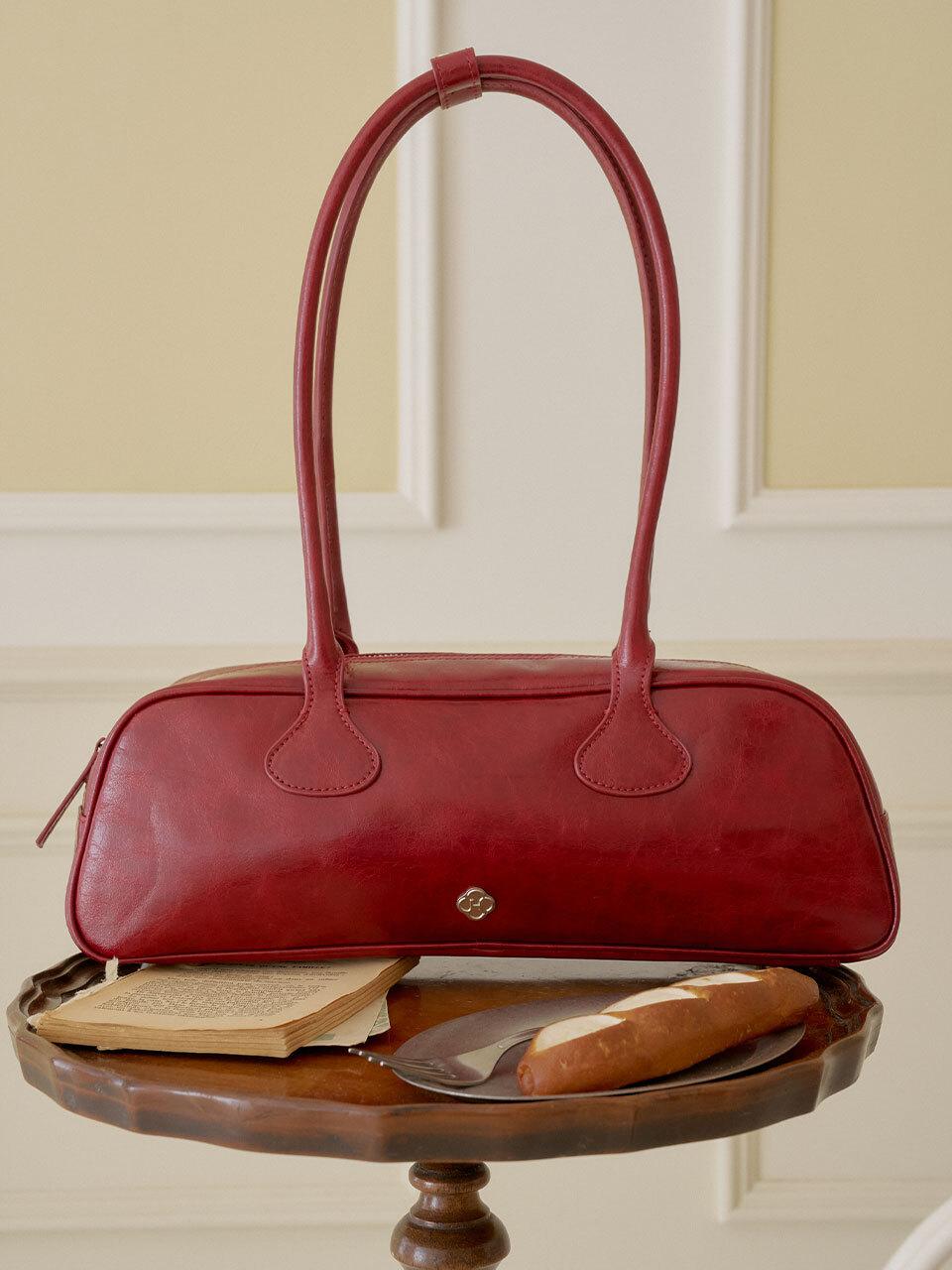 Heeari Vegan Leather Gold Hardware Baguette Bag [Burgundy]