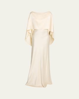 Heirlome Anna Draped Capelet Backless Silk Maxi Dress