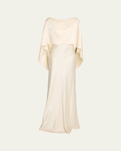 Heirlome Anna Draped Capelet Backless Silk Maxi Dress