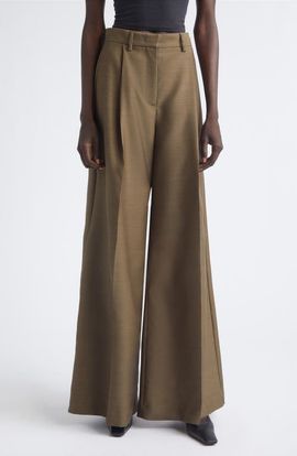 HEIRLOME HEIRLOME Laurence Pleated Wool & Silk Wide Leg Trousers