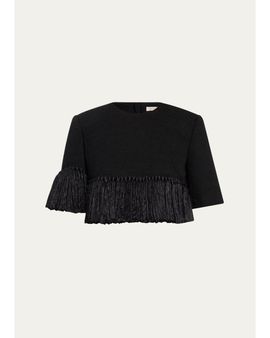 Heirlome Matilde Short-Sleeve Tassel Fringe Wool Crop Top